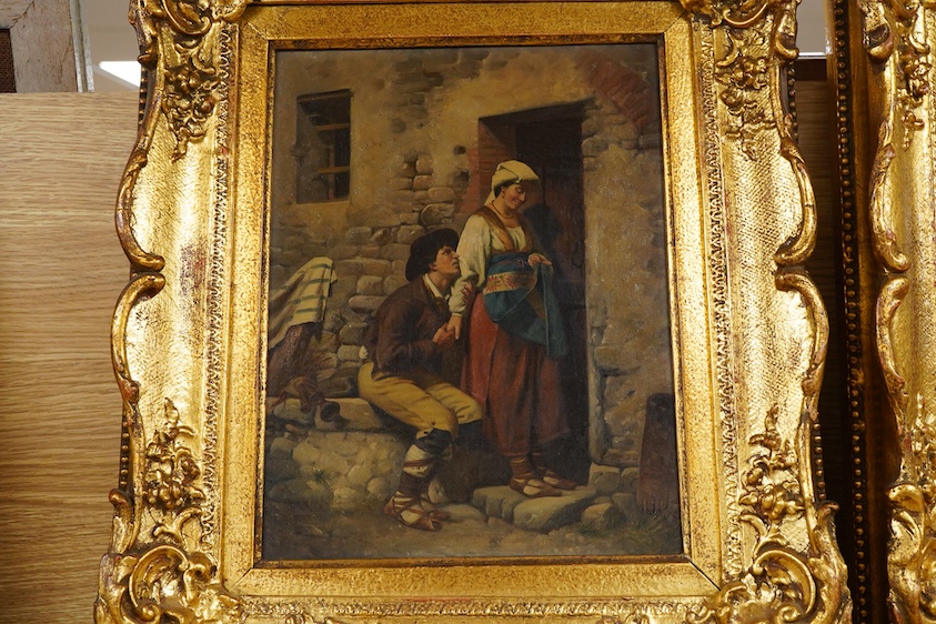 19th century, Italian School, Studies of beggars, unsigned, pair of oils on canvas, one inscribed ‘Zempinni’, verso, 29 x 22cm, gilt frames